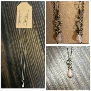 Handmade antique gold with mocha pedant necklace and earring jewelry set NEW